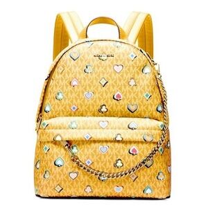 Michael Kors Slater Medium Printed Signature Logo Backpack in Honey NWT